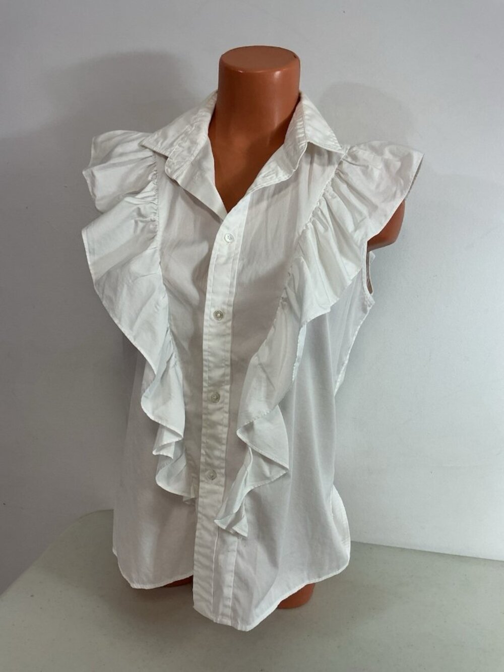 Ralph Lauren White Ruffle Shirt Blouse Womens Large - Picture 3 of 7